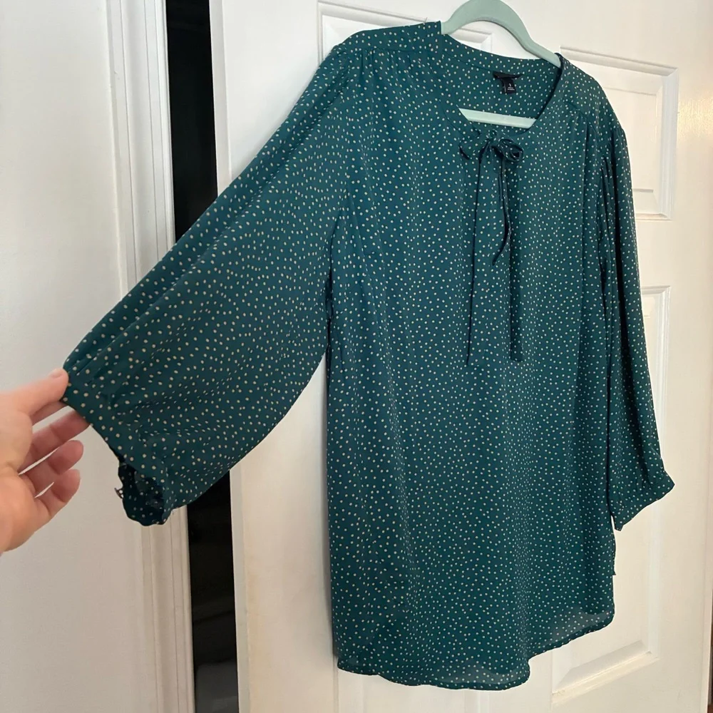 Torrid Teal Dotted Blouse - Picture 4 of 13